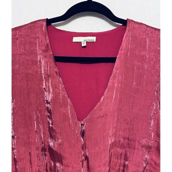 June and Hudson Top Womens Large Shimmery Smocked Waist Long Sleeves Pink Boho - Picture 3 of 8